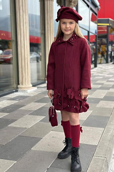 Riccotarz Bluza pentru fetiță cu detaliu de piatră și trifoi, cu nasturi cu apăsare, culoare burgundy