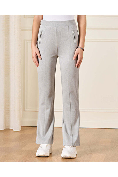 REDTAG Senior Girls Grey Mélange Ponte Leggings With Zipper