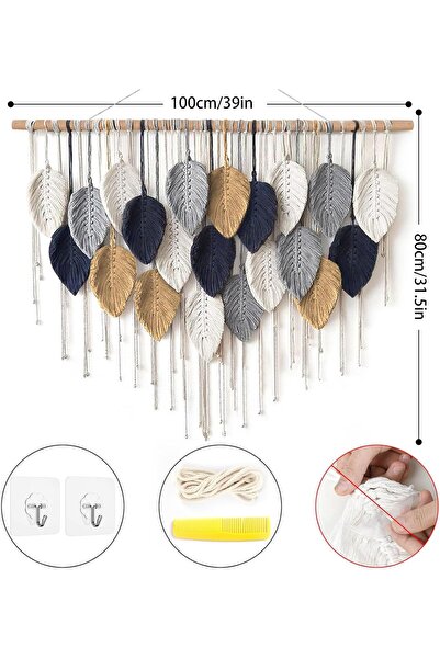 yoyimoore Large Macrame Wall Hanging Tapestry, Boho Woven Tassel Leaf