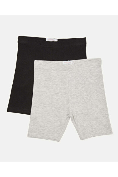 REDTAG Girls Grey And Black Cycling Shorts (Pack of 2)
