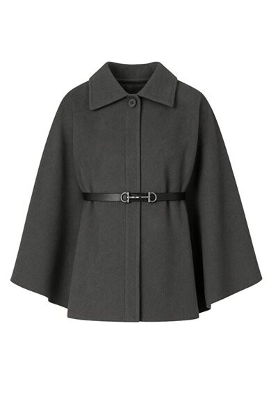 VESS MODA Women's Belted Shirt with Collar Poncho Jacket