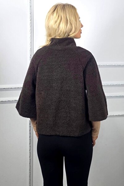 FashionForYou Cape with three-quarter sleeves, VORRA and pearl cufflinks, Brown, Size S/M