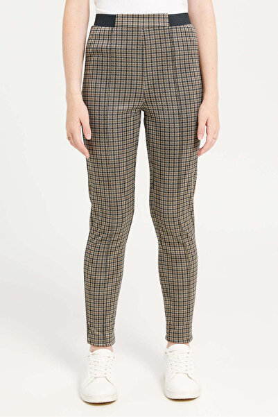 REDTAG Senior Girls Brown And Green Plaid Leggings