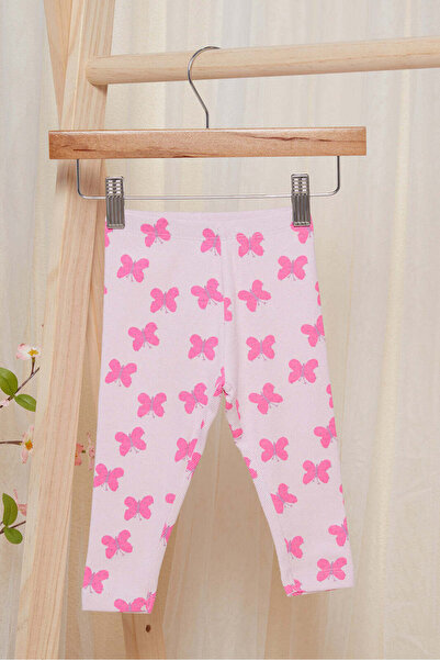 REDTAG Infant Girls Pink Placement Print Ribbed Leggings