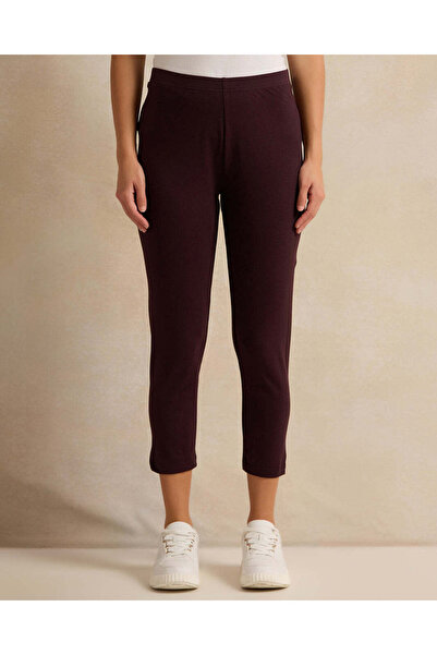 REDTAG Women Burgundy And Black Plain Leggings Set (Pack Of 2)