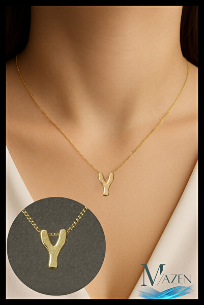 MAZEN قلادة على شكل حرف Y ذهبية اللون من المجوهرات الاصطناعية |   تصميم بسيط ...