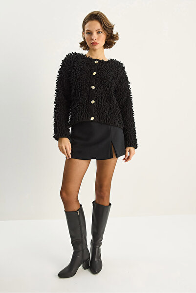 Bianco Lucci Women's Oversized Fringed Knitwear Cardigan 9062 60283750