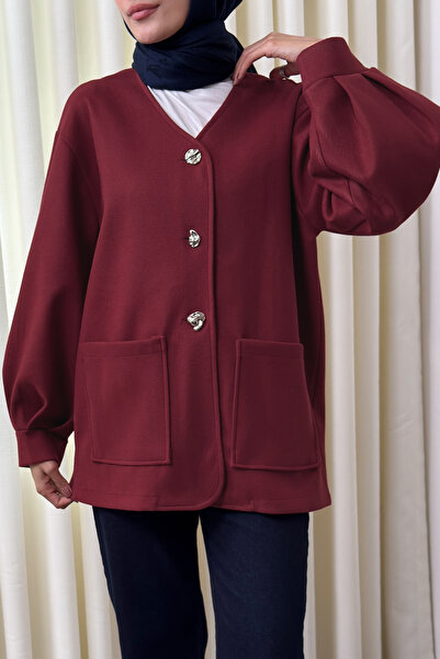 Salih Çelebi V-Neck Cashmere Jacket 0041 - Bordo