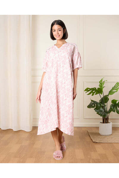 REDTAG قميص نوم نسائي وردي مطبوع مع حافة على الصدر