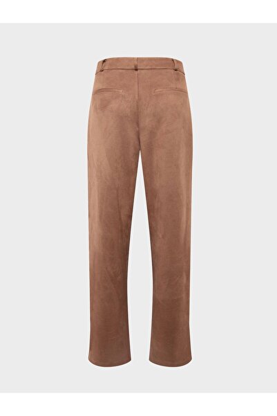 RİVUS Relaxed Fit Suede Trousers with Pleated Front - Brown