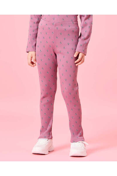 REDTAG Girls Mauve Floral Print Leggings