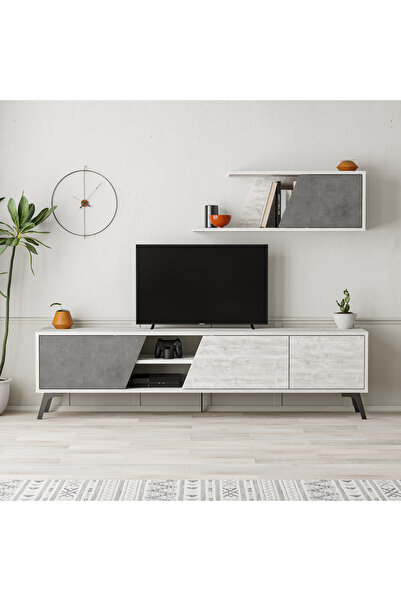 Mourah Home Mourah Fiona Tv Unit Up To 70 Inches - Ancient White/Retro Grey