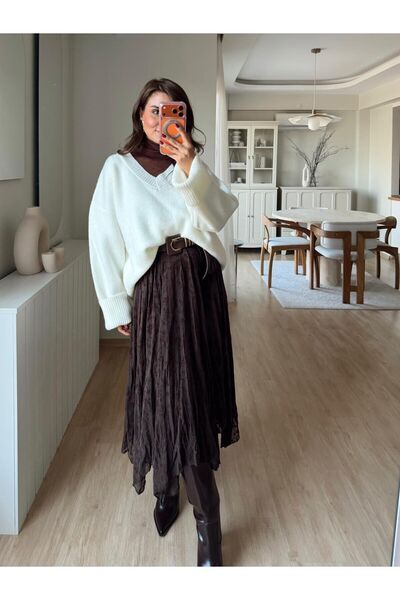 Fistan Byn Melisa Kadife Çiçekli Mesh Etek