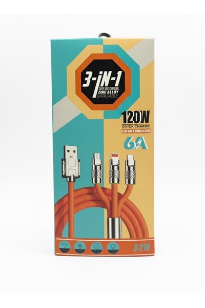 Paleon TYPE-C - LIGHTNING - MICRO USB 120W 6A 3-IN-1 ÇOKLU ŞARJ KABLOSU