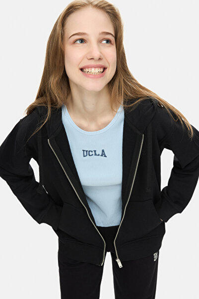 UCLA Γυναικείο φούτερ VIVIANA Μαύρο με κουκούλα με τύπωμα με φερμουάρ Standard Fit