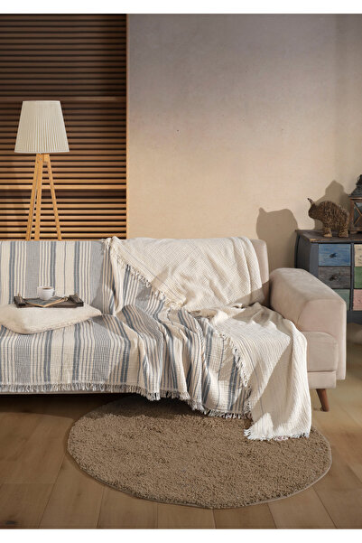 luxtex Striped, Double Size 4-Layer Muslin Bedspread, Sofa Cover, Blanket, Tv Blanket