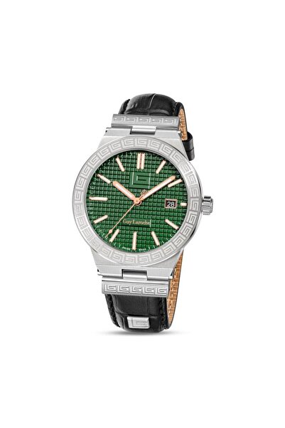 Guy Laroche ساعة ساشا السويسرية التناظرية للرجال مقاس 42 مم مع حزام من الجلد ...