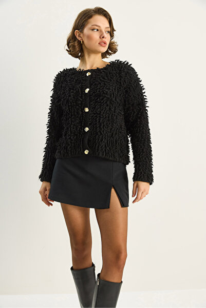 Bianco Lucci Women's Oversized Fringed Knitwear Cardigan 9062 60283750