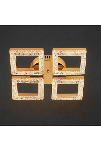 RSCOLLECTIONS Kare Akrilik 4'Lü Plafonyer 3 Renk Tavana Sıfır Led Avize Kumandalı Gold