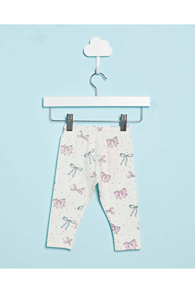 REDTAG Infant Girls Ivory Bow Printed Leggings