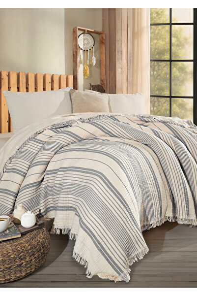 luxtex Striped, Double Size 4-Layer Muslin Bedspread, Sofa Cover, Blanket, Tv Blanket