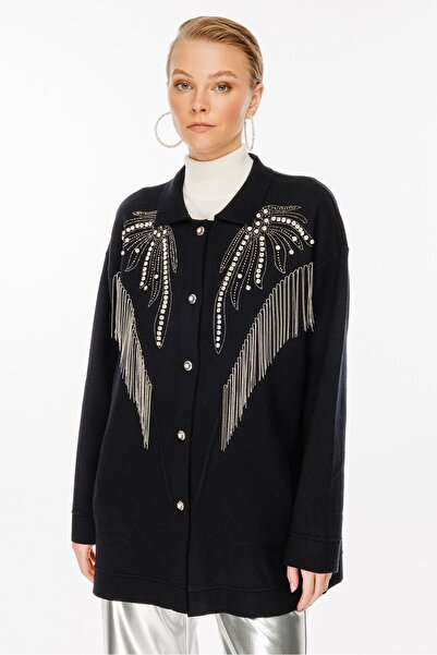 Ghisa YENİ KADIN TAŞ İŞLEME DETAYLI HIRKA 5KOBHRK3899