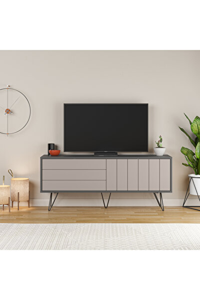 Mourah Home Mourah Picadilly Tv Stand Up To 55 Inches- Dark Grey/Light Mocha- 2 Years Warranty