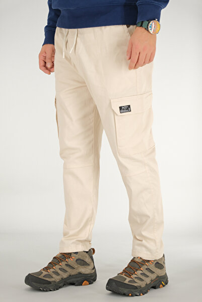 Souris Ανδρικό παντελόνι Cargo σε μπεζ χρώμα, άνετο κομμένο βαμβακερό ελαστικό στη μέση