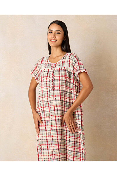 REDTAG Women Red And White Printed Nightgown