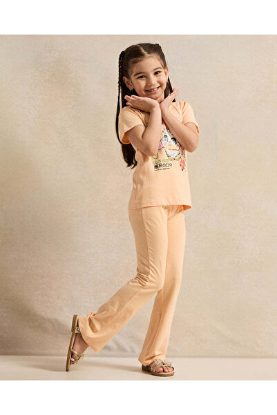 REDTAG Girls Orange Printed Leggings