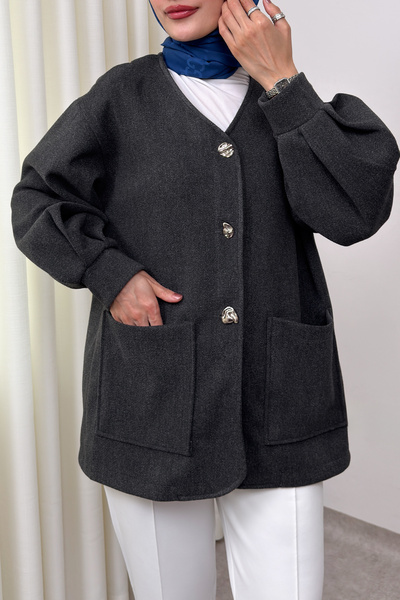 Salih Çelebi V-Neck Cashmere Jacket 0041 - Anthracite