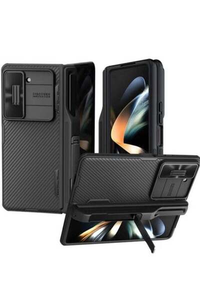 Generic جراب لهاتف Samsung Galaxy Z Fold 5 5G مزود بحامل مدمج وحامل قلم S وغطاء للكاميرا