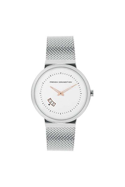 French Connection ساعة رجالية أنالوج بمينا فضي - FC160SM