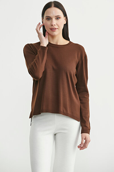 Sementa Crew Neck Long Back Knit Sweater - Brown