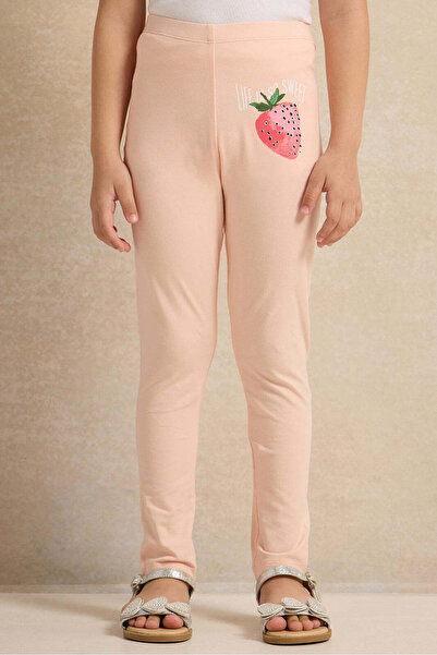 REDTAG Girls Peach Placement Printed Leggings