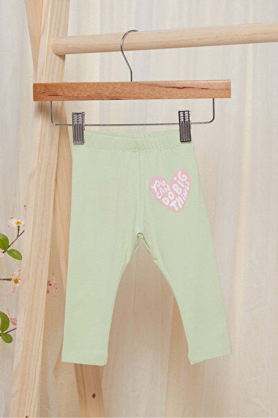 REDTAG Infant Girls Green Heart Placement Leggings
