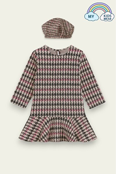 My Kids Wear Girl's Patterned Winter Dress and Hat Set 3-12 Years 12263