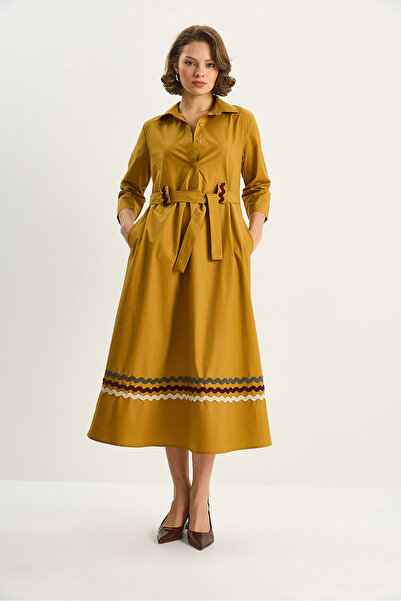 Bianco Lucci Women's Embroidery Detailed Collar Belted Shirt Dress 8490 60284072