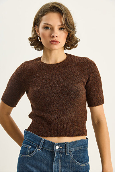 Bianco Lucci Women's Crew Neck Short Sleeve Basic Knitwear Sweater 9037 60283747