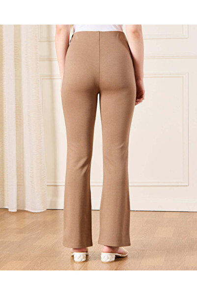 REDTAG Senior Girls Beige Flared Ponte Leggings With Front Buttons