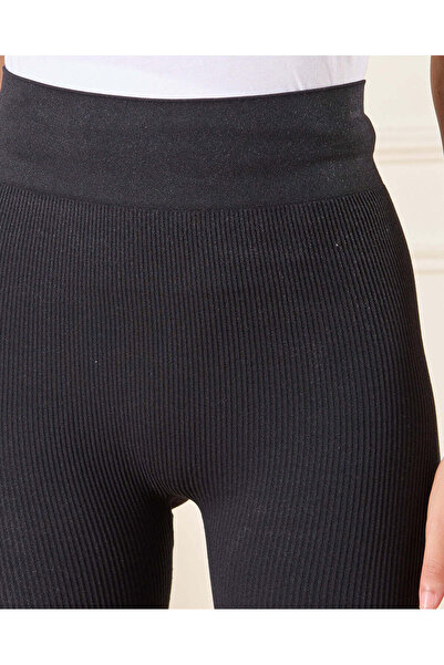 REDTAG Women Black Ribbed Active Leggings