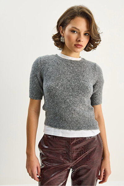 Bianco Lucci Γυναικείο πουλόβερ με κοντό μανίκι με λαιμόκοψη 9037 60283747