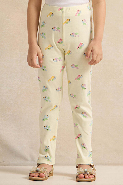 REDTAG بنطال ضيق بطبعة طائر الفلامنجو باللون الأصفر للبنات