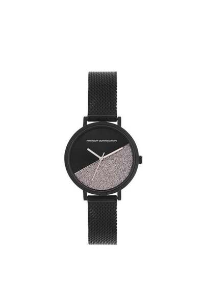 French Connection ساعة نسائية تناظرية بسوار شبكي من الفولاذ المقاوم للصدأ بال...