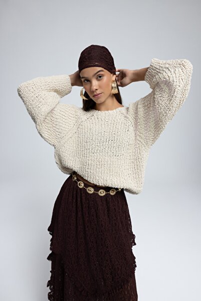 MAI STUDIOS CO. Pulover tricotaj Latte guler rotund bej