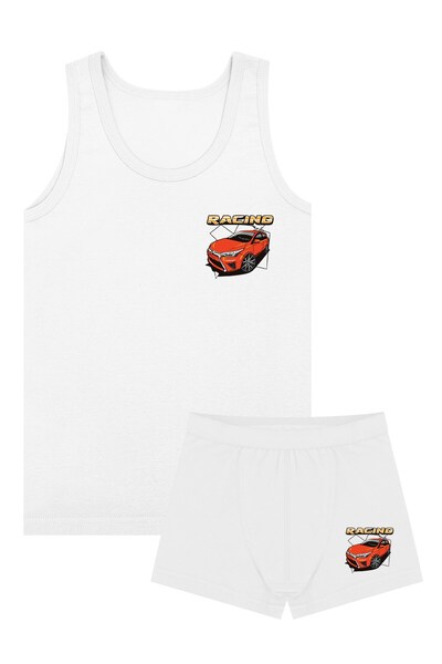 Öts Tricou pentru băieți boxeri material elastic Alb Car (96% bumbac - 4% elastan)