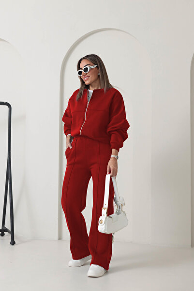 YAKAMEL KADIN 3 İPLİK BOMBER CEKET ALT ÜST EŞOFMAN TAKIMI