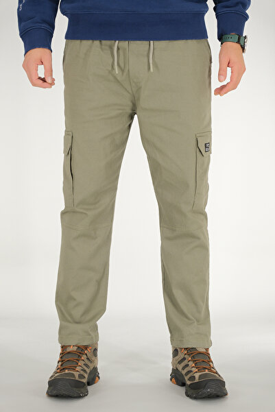 Souris Ανδρικό παντελόνι ανοιχτόχρωμο χακί Cargo, άνετο κομμένο βαμβακερό ελαστικό στη μέση