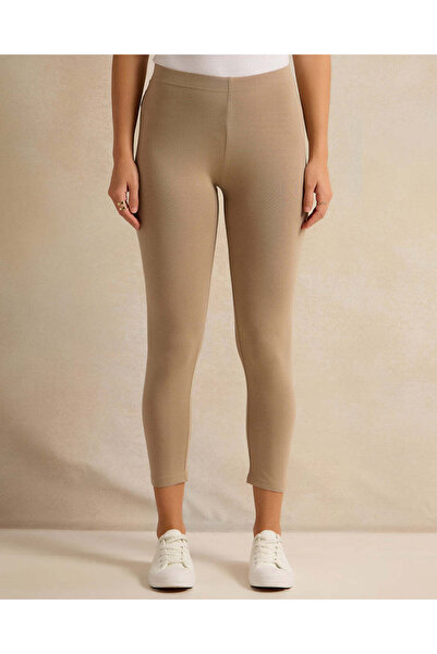 REDTAG Women Beige Plain Leggings