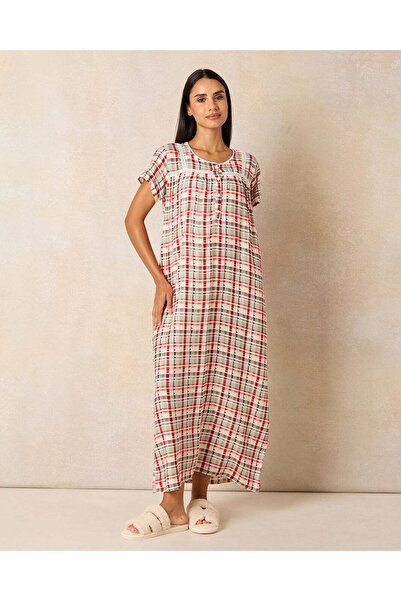 REDTAG Women Red And White Printed Nightgown
